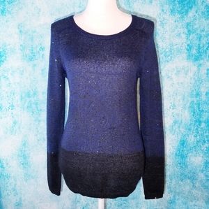 LOFT Blue/Black Sequin Sparkly Knit Sweater